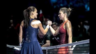 ICONIC TIE BREAK Agnieszka Radwanska vs Simona Halep WTA Finals 2015 [upl. by Nimajaneb40]