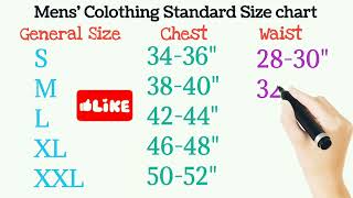 Mens clothing Size chart  General size chart for men  General size clothing for men [upl. by Coral795]