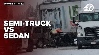 Semitruck and sedan collide on Highway 89 chain controls in effect [upl. by Taryne232]