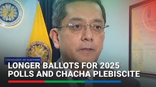 COMELEC Longer ballots for 2025 polls and ChaCha plebiscite  ABSCBN News [upl. by Lambertson758]