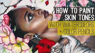 HOW TO PAINT SKIN TONES WITH WATERCOLOR  COLOR PENCILS [upl. by Nerin47]