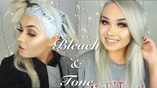 BLEACHING amp TONING MY OWN HAIR  Hair Tutorial [upl. by Aicinoid694]