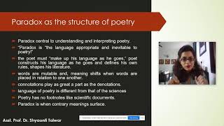 Dr Shyaonti Talwar Cleanth Brooks’s notion of paradox as the structure of poetry Lec 2 [upl. by Eillil]