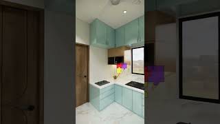 Cyan colour acrylic modular kitchen design [upl. by Anaidiriv]