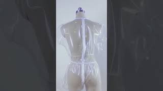 PVC Clear Transparent Short Sleeve Bodysuit Crew Neck Zipper Sexy See Through OnePiece Bodysuit [upl. by Tisha]