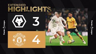 Late defeat in sevengoal thriller Wolves 34 Manchester United  Extended highlights [upl. by Esoj]