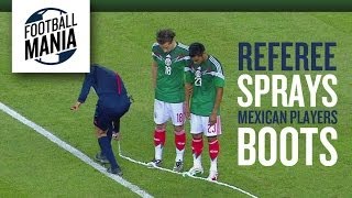 Referee Sprays Mexican Players Boots  2014 FIFA Friendly [upl. by Salchunas48]