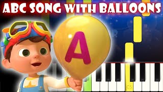 ABC Song With Balloons  Cocomelon Nursery Rhymes  Piano Tutorial  Karaoke [upl. by Lika]