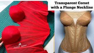 How to Draft a Transparent Corset with a Deep Plunge Neckline  Overlay Plunge V Neckline [upl. by Allac]