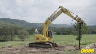 Large excavator drilling with a Digga PD25 Auger drive  Digga Australia [upl. by Yrelav81]