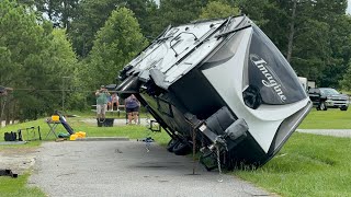 RV Being Winched Back Up After High Winds Pushed it Over [upl. by Nnoj]