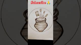 Easy Brush Pot Drawing  Pot Drawing with Pencil  Pencil Shading Drawing  Shorts 2024 [upl. by Lahcym]