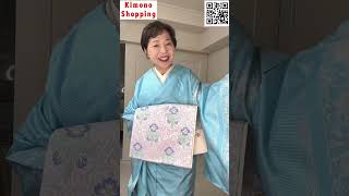 【ショッピング】本場大島紬後染め訪問着華やかブルーに唐草花と袋帯shopping kimono 着物shorts [upl. by Nerb621]