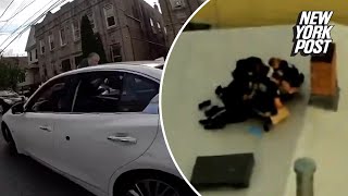 Heartpounding video shows moment reckless teen driver hits cop leads NYPD on roofhopping chase [upl. by Atisusej]