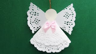 DIY How to Make a Cute Doily Paper Angel Christmas Tree Ornament  Easy Xmas Craft [upl. by Yoshiko]