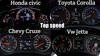 Toyota Corolla Vs Honda civic Vs Chevy Cruze Vs Vw Jetta Top speed comparison  Acceleration Battle [upl. by Rialcnis]