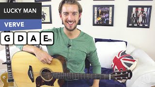 The Verve  Lucky Man Guitar Lesson  EASY 3 Chord Song mainly [upl. by Nikkie295]