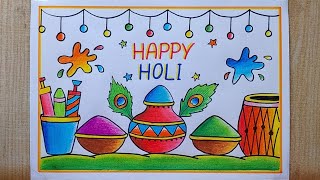 Holi drawing easy Happy Holi poster drawing Holi festival drawing Holi special Card drawing [upl. by Yhcir]