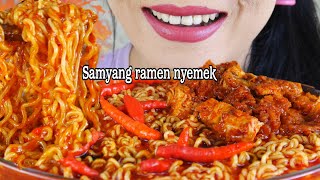 SAMYANG NYEMEK SUPER SPICY 🔥 MAKAN 3 BUNGKUS SAMYANG RAMEN  EATING SOUNDS [upl. by Ernesta]