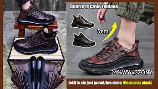 Włoskie skórzane buty w stylu krokodylaRęcznie wykonane modne i eleganckie Podwyższenie o 5 cm [upl. by Bary]