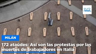 172 ataúdes en Milán Protesta por las muertes de trabajadores en Italia en lo que va de año [upl. by Alber]