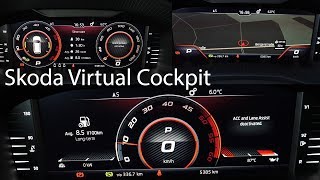 Skoda VIRTUAL COCKPIT Test  The new digital instrument cluster for Skoda and Seat 4K  Autophorie [upl. by Ainoyek]