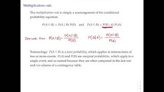 Stats topic 2 video 3 Conditional probability multiplication rule and independence [upl. by Randene]