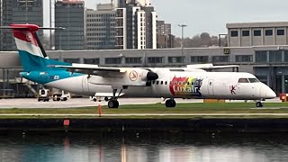 Luxair dash 8 landing and taxing at London city airport [upl. by Underwood]