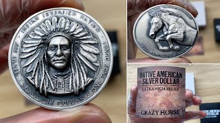 CRAZY HORSE Antique 1 Oz Silver Coin 1 Sioux Nation 2023 [upl. by Lyontine]