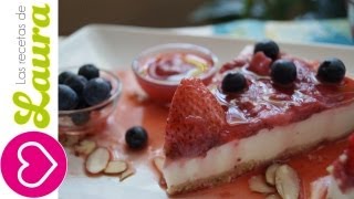 Postre sin horno fácil PIE DE QUESO con salsa de FRESAS [upl. by Nageet]