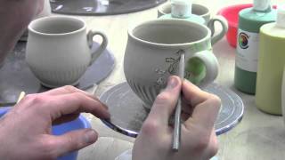 Ben Carter Decorating a mug with under glazes and sgraffito [upl. by Ahsilat]