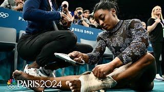 Simone Biles fights through calf pain to push US into lead at Paris qualifications  NBC Sports [upl. by Tibbs]