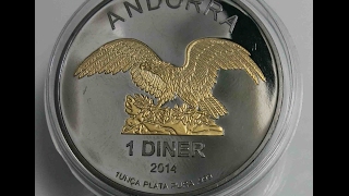 Andorra 1 Diner 2014 Black Ruthenium 1 OZ Silver Partially 24kt Gold [upl. by Eimmij335]