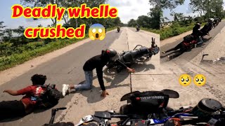 whelle crushed on Haiway 😢😱  Deadly whelle crushed 🥺  video bike motovlog whellie stunt [upl. by Stevie]