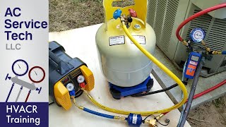 HVAC Refrigerant Recovery Machine Hose Tank amp Tool Setup and Procedure [upl. by Ahsirat]