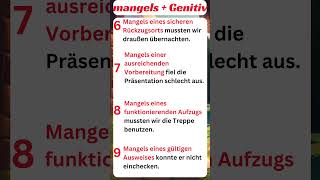 Deutsch B1 bis B2 Kausale Präposition  Mangels  Genitiv  grammar deutschgrammatik [upl. by Rexfourd529]