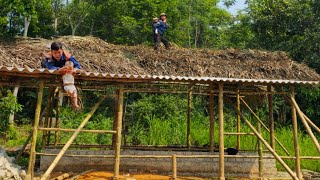 Single father Azo cuts palm leaves to make a roof [upl. by Dimitri]