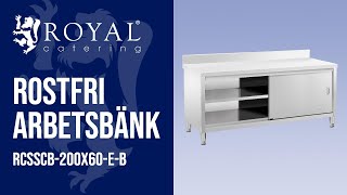 Rostfri arbetsbänk Royal Catering RCSSCB200X60EB  Produktpresentation 10011671 [upl. by Laeynad196]