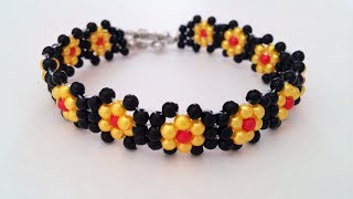 Make simple beaded flower bracelet Bracelet design idea [upl. by Nahsed988]