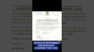 NOTICE OF REOPENING 20242025 ACADEMIC YEAR UDS education trending [upl. by Yhprum]