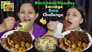 BLACKBEAN NOODLES SAUSAGE BARA EATING CHALLENGE BudaBudiVlogs [upl. by Ecyal]