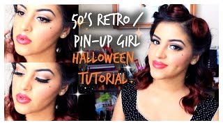 50s Retro Pin up Girl  Halloween Makeup Tutorial [upl. by Ezaria959]