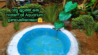 Cement Fish Pond With Water Fountain Making In MalayalamAquarium Waterfall MakingGuppy fish tank [upl. by Lordan]