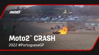 Multiple rider crash brings out the red flag in Moto2™  2022 PortugueseGP [upl. by Menzies]