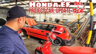 Red X Red Honda Civic EF Project car Update riding Vespa Red [upl. by Leahey]