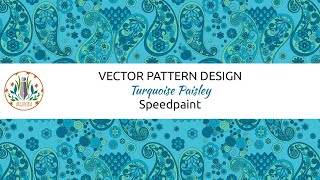 Turquoise Paisley Fabric pattern design Vector Speedpaint [upl. by Ahsilem]