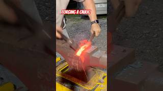 Forging a caulk on the medial branch for a double caulkin horseshoe farrier blacksmith horseshoe [upl. by Petey]