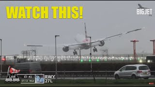 American 777 insane landing at London Heathrow [upl. by Yellehs220]