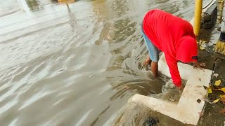 Massive CloggedMorning Unclogging Culvert Drain After Heavy Rain On The Road [upl. by Su]