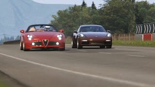 Battle Porsche 718 Cayman vs Alfa Romeo 8C Spider at Highlands [upl. by Asiram]